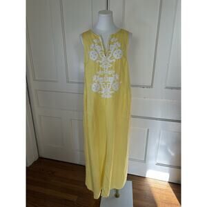 Soft Surroundings Linen Blend Embroidered Boho Midi Dress Womens Size Small